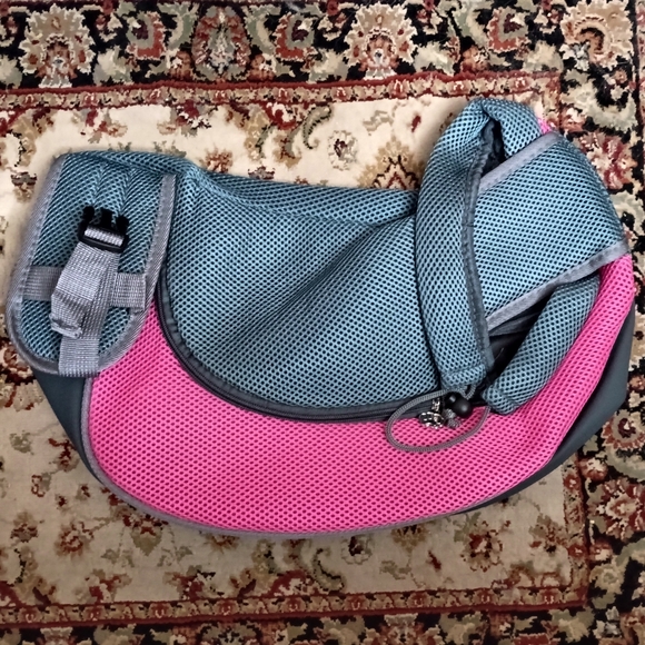 PET SLING - NEW / LARGE / PINK - Dog Cat Carrier Bag Mesh Leather Shoulder Strap - Picture 3 of 6